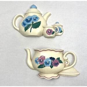 Burwood Tea Pot Vintage 1990s Retro Wall Hanging Plaques Kitschy Decor